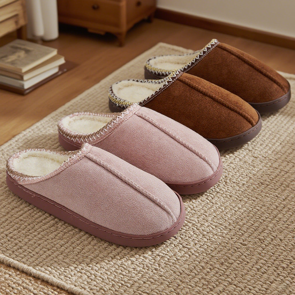 Zapatillas de algodón cálidas para mujer y pareja, de invierno, para interior, con suela gruesa