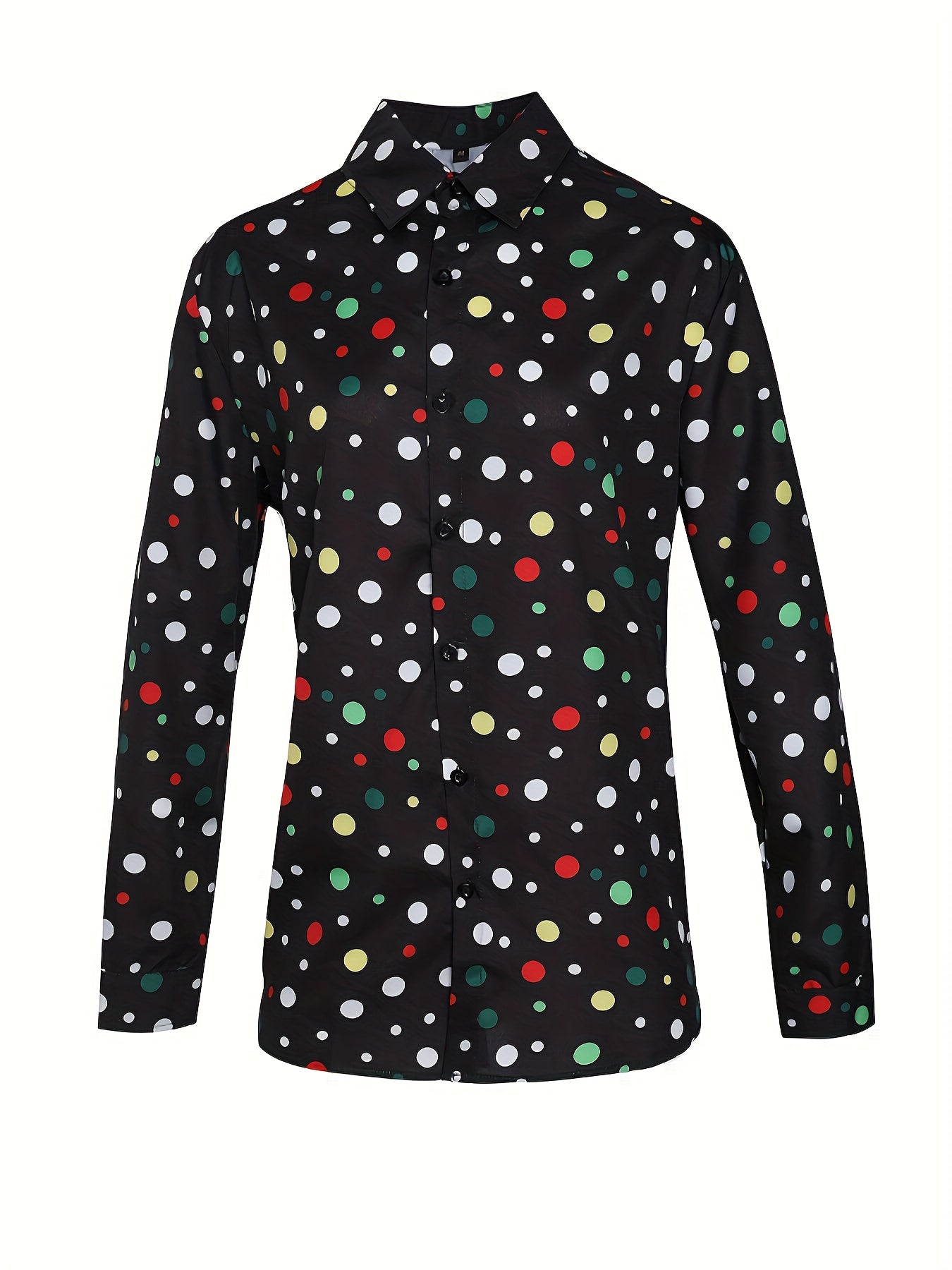 Una camisa de manga larga, informal y versátil, con estampado de lunares para adolescentes y hombres