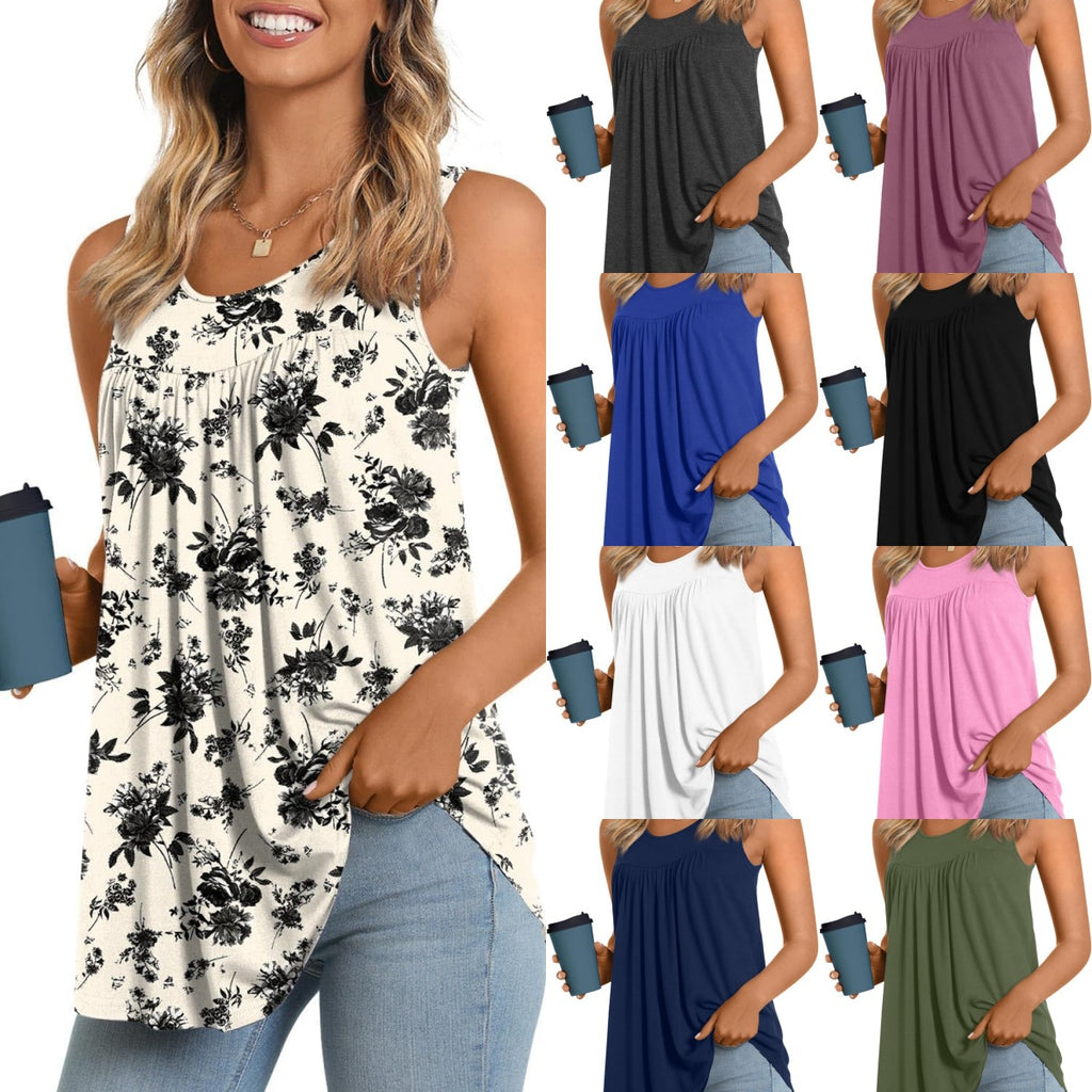 Camisa informal para mujer, manga larga, manga corta, estampado, cuello redondo, sin mangas