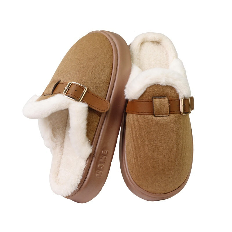 Zapatillas de casa para mujer de otoño/invierno, afelpadas, con suela gruesa, cálidas, antideslizantes y de algodón