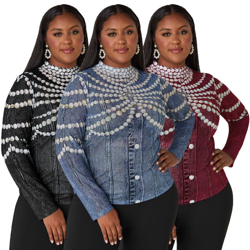 txt
Top casual de otoño nuevo para mujer, talla grande, con estampado
