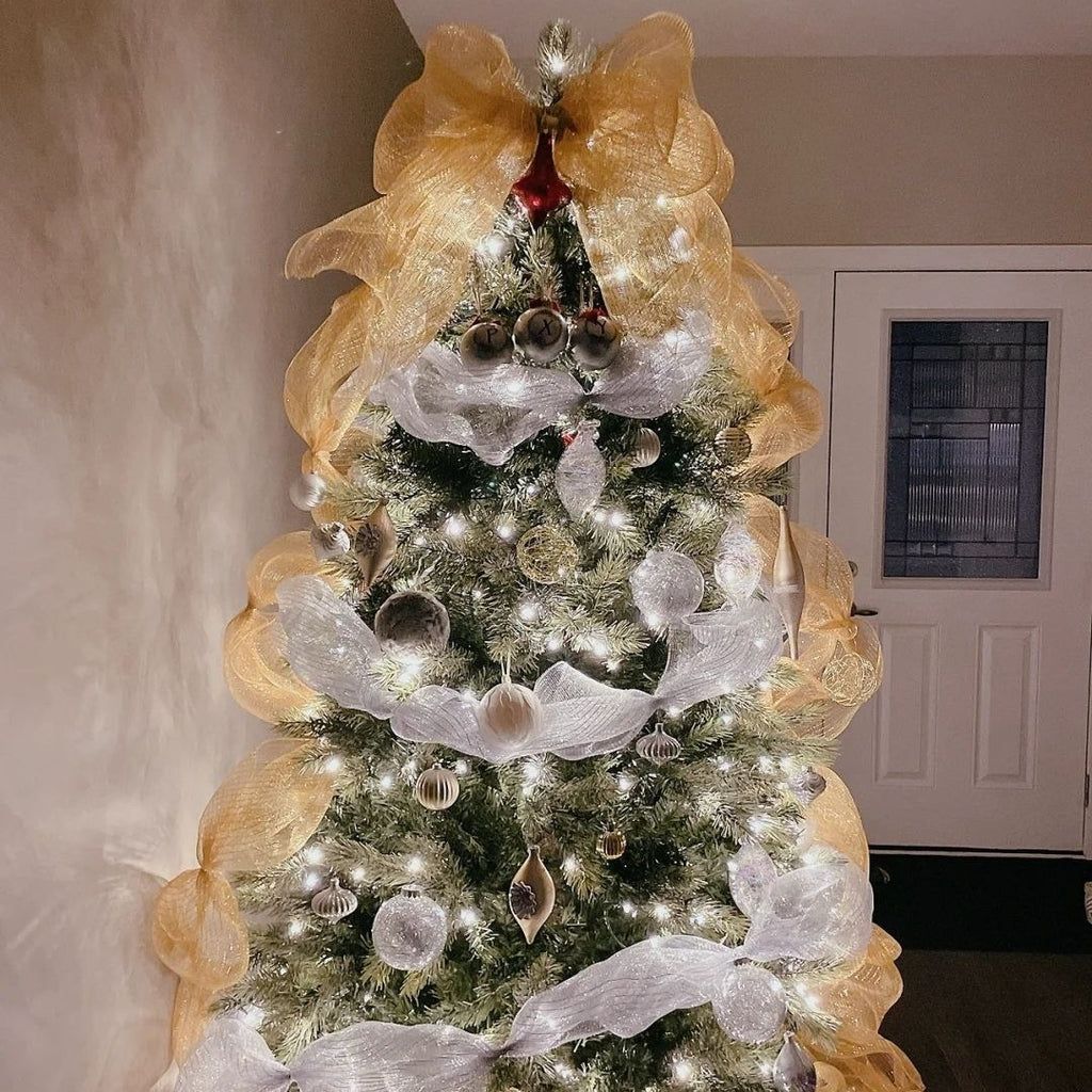 Julgransdekoration Sidenband Färgade band Julscenlayout Nät Rosett Hänge Garnremsa