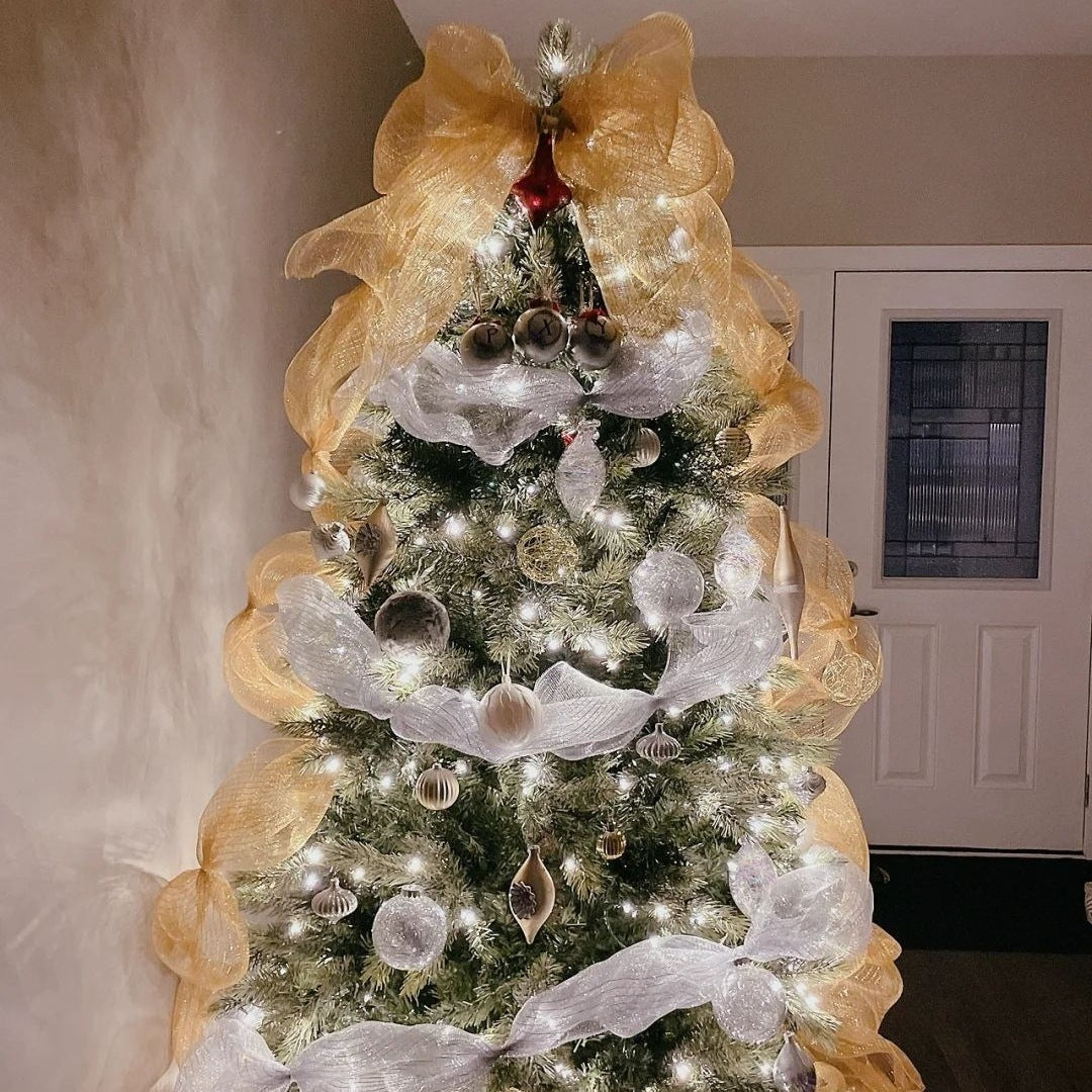 Julgransdekoration Sidenband Färgade band Julscenlayout Nät Rosett Hänge Garnremsa