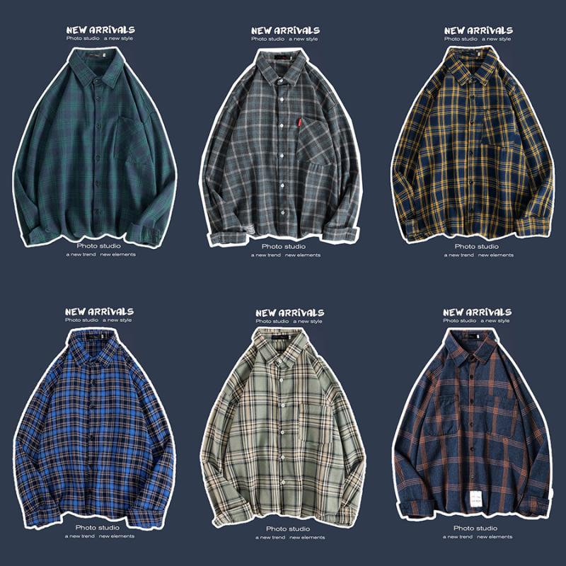 Abrigo retro de cuadros para hombre, holgado y de moda