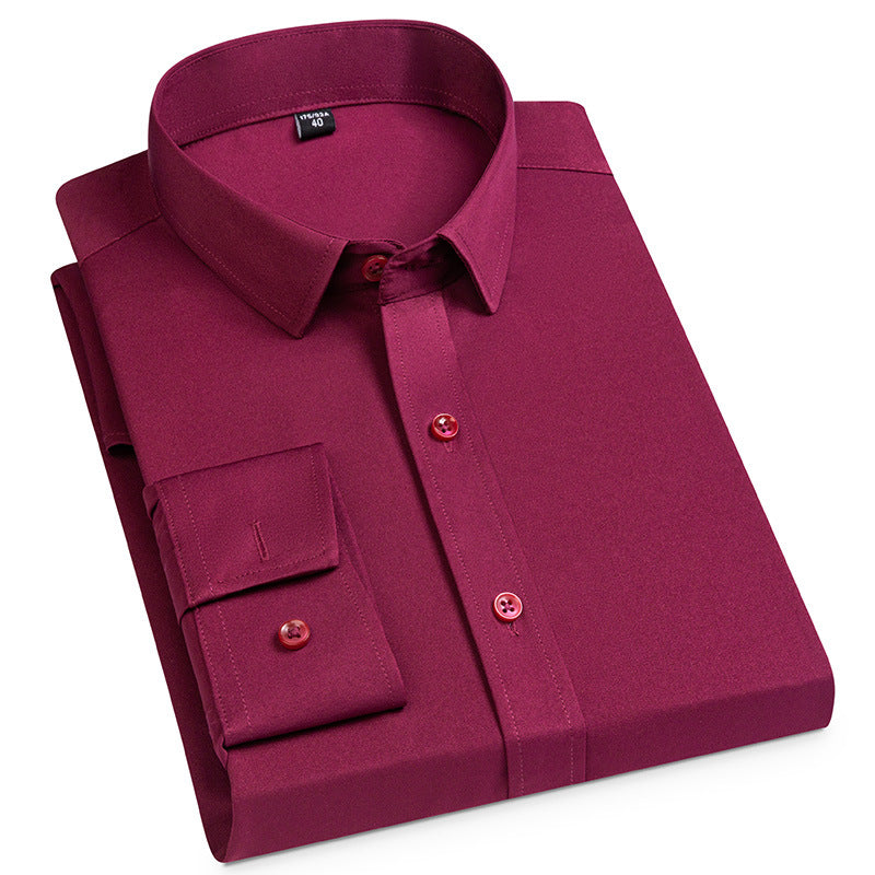 Chemise stretch à manches longues unie sans poche pour homme, style business casual, printemps