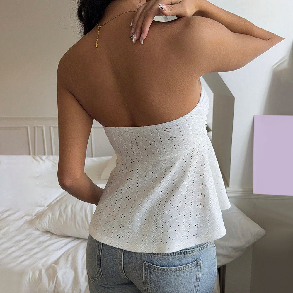Verano Nueva Ropa de Mujer Blusa sin mangas ajustada estilo dulce y picante de gama alta con top tubo