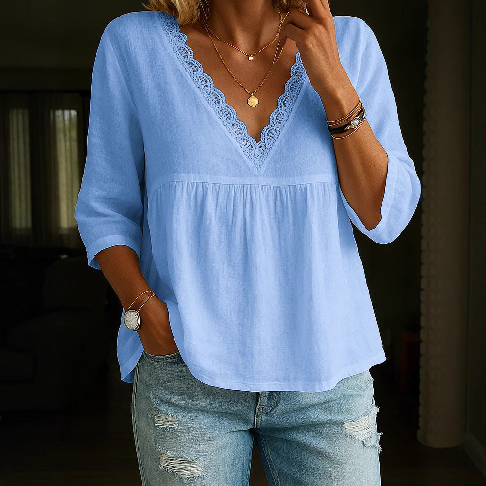 Blusa de mujer multicolor con cuello en V