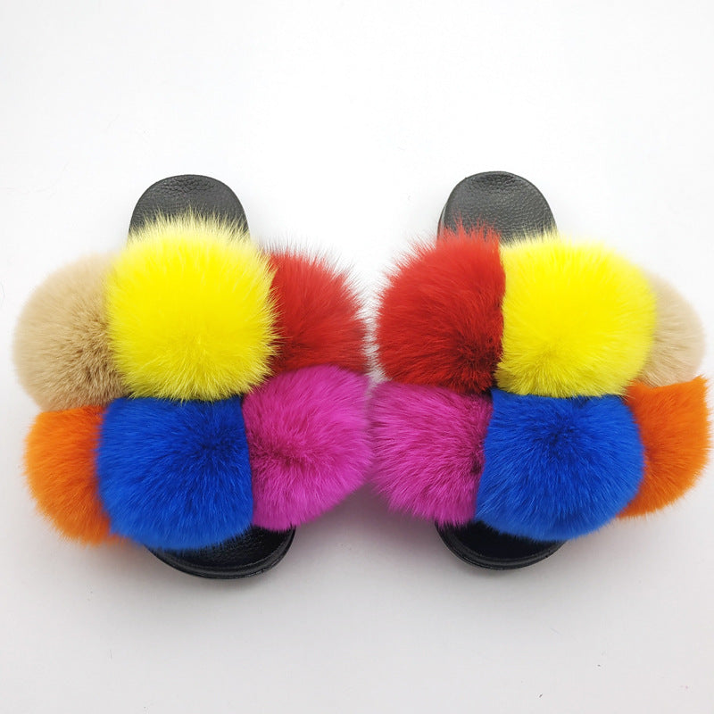Slipper mit Fuchspelz-Bommel für draußen