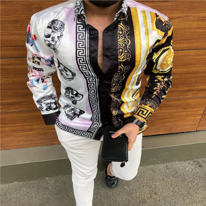 Camisa de manga larga para hombre, estampado casual estilo europeo y americano