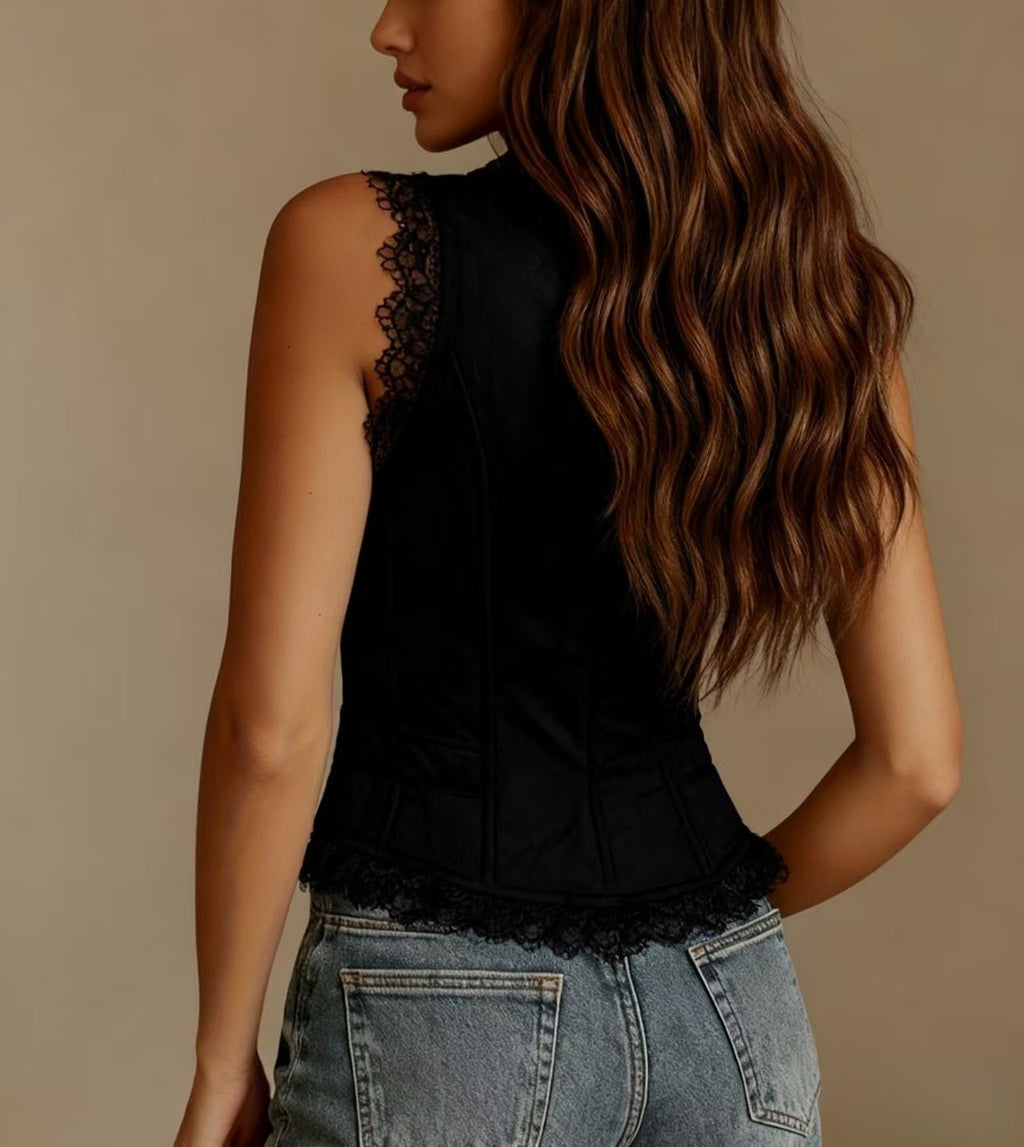 Chaleco atrevido de estilo western vaquero para mujer con cuello en V