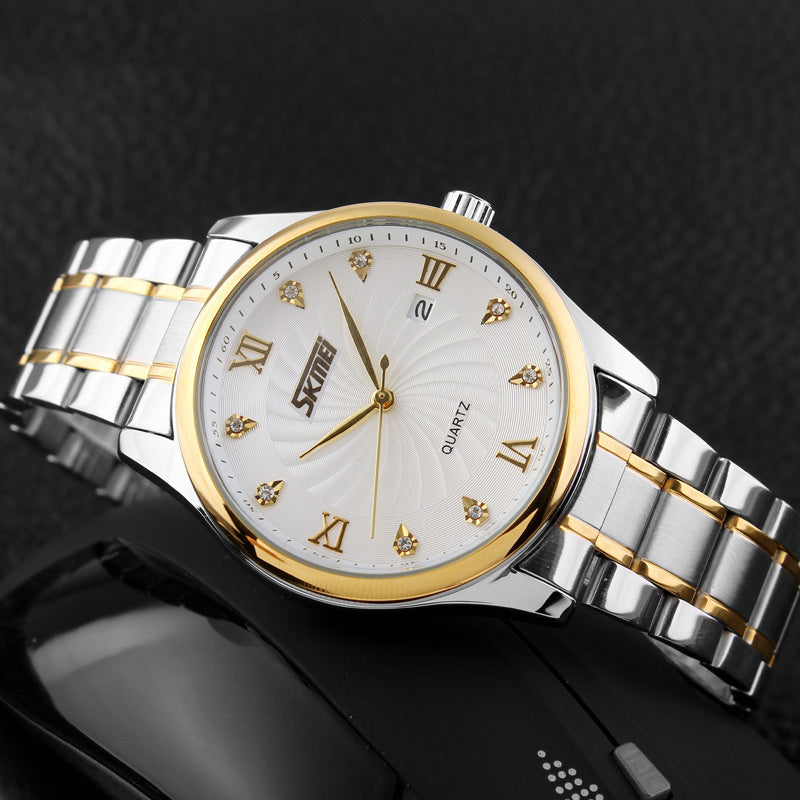 Vattentät kvartsklocka med stålband, herrklocka