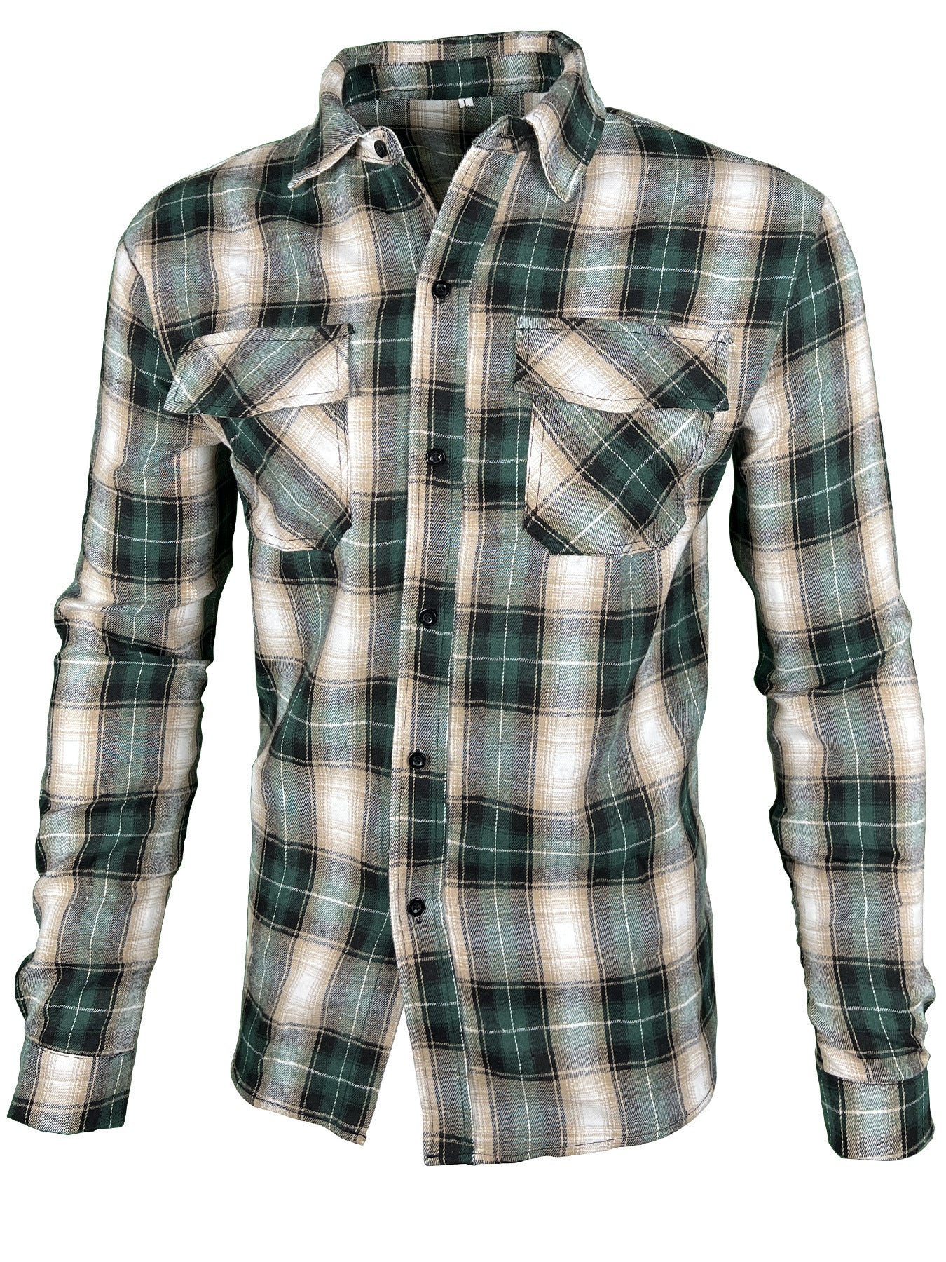 Camisa moderna de manga larga con cuello solapa y cuadros