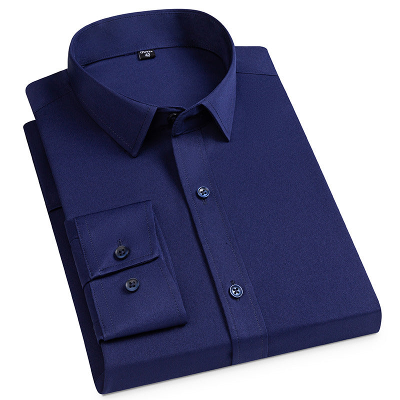 Camisa elástica informal de negocios para hombre, manga larga, lisa, sin bolsillo, de primavera