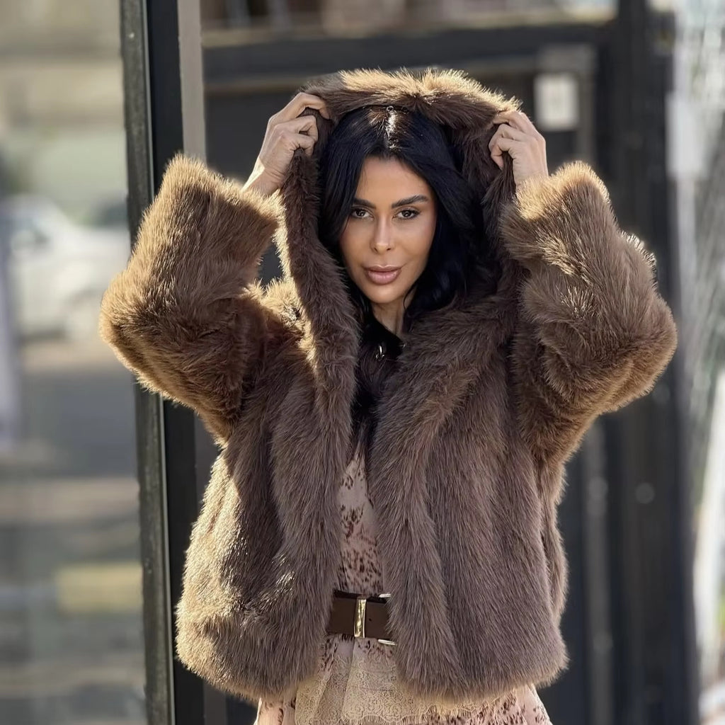 Environmental Protection Fox Fur Hooded Jacket Loose
