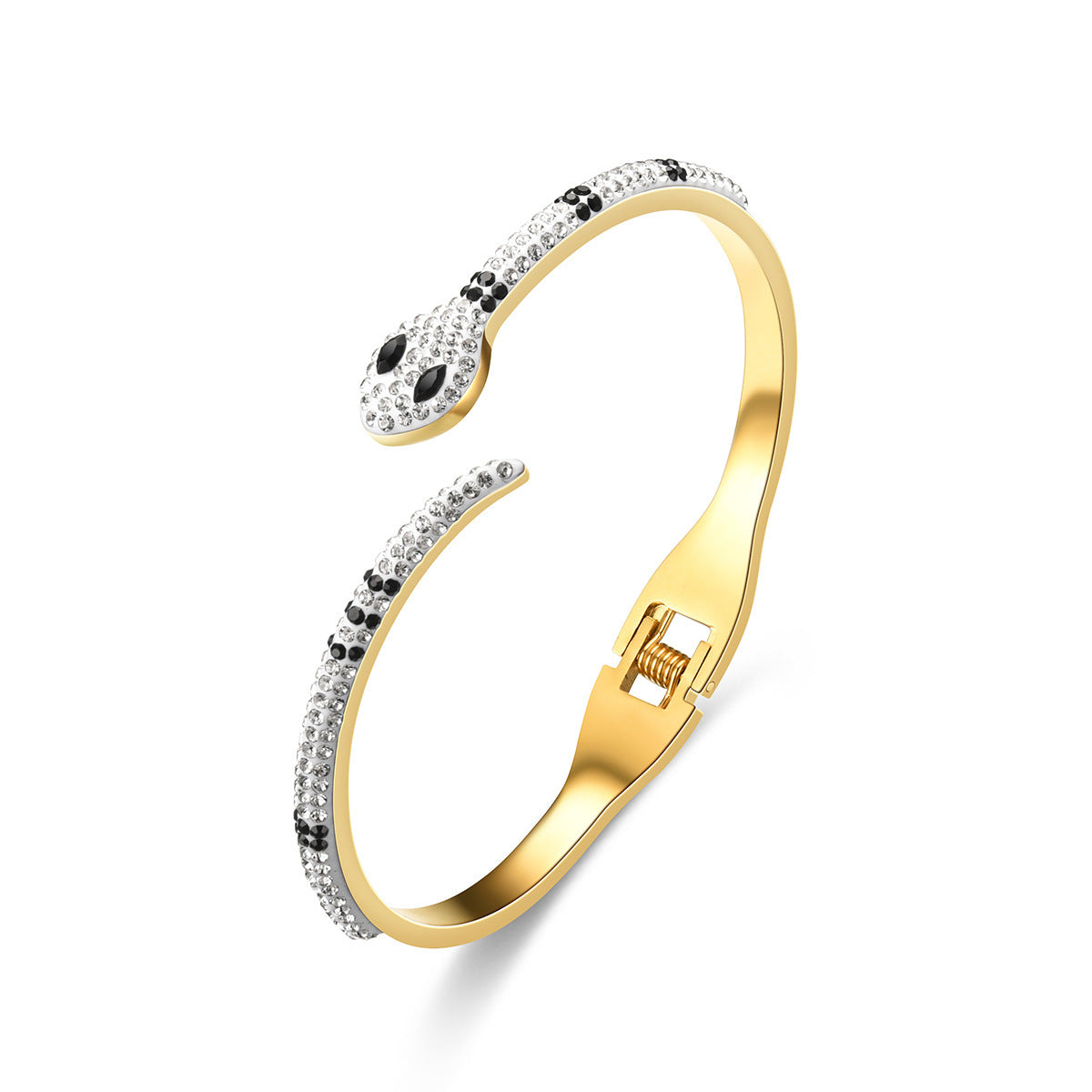 Grönögd ormarmband i rostfritt stål med mikroinfattade diamanter