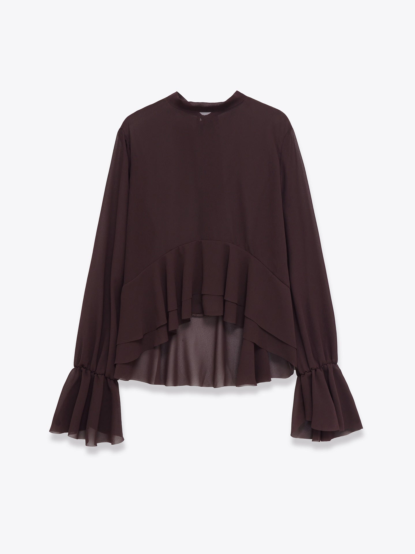Elegante blusa de gasa con dobladillo fluido con volantes