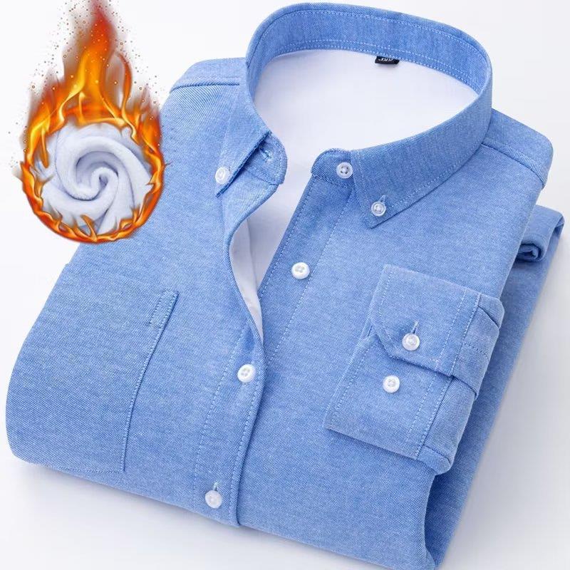 Camisa Oxford informal de franela, manga larga, cepillada, gruesa y cálida con forro polar