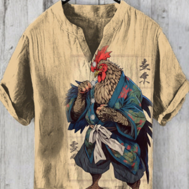 Camisa de manga corta para hombre talla grande de verano con tres botones
