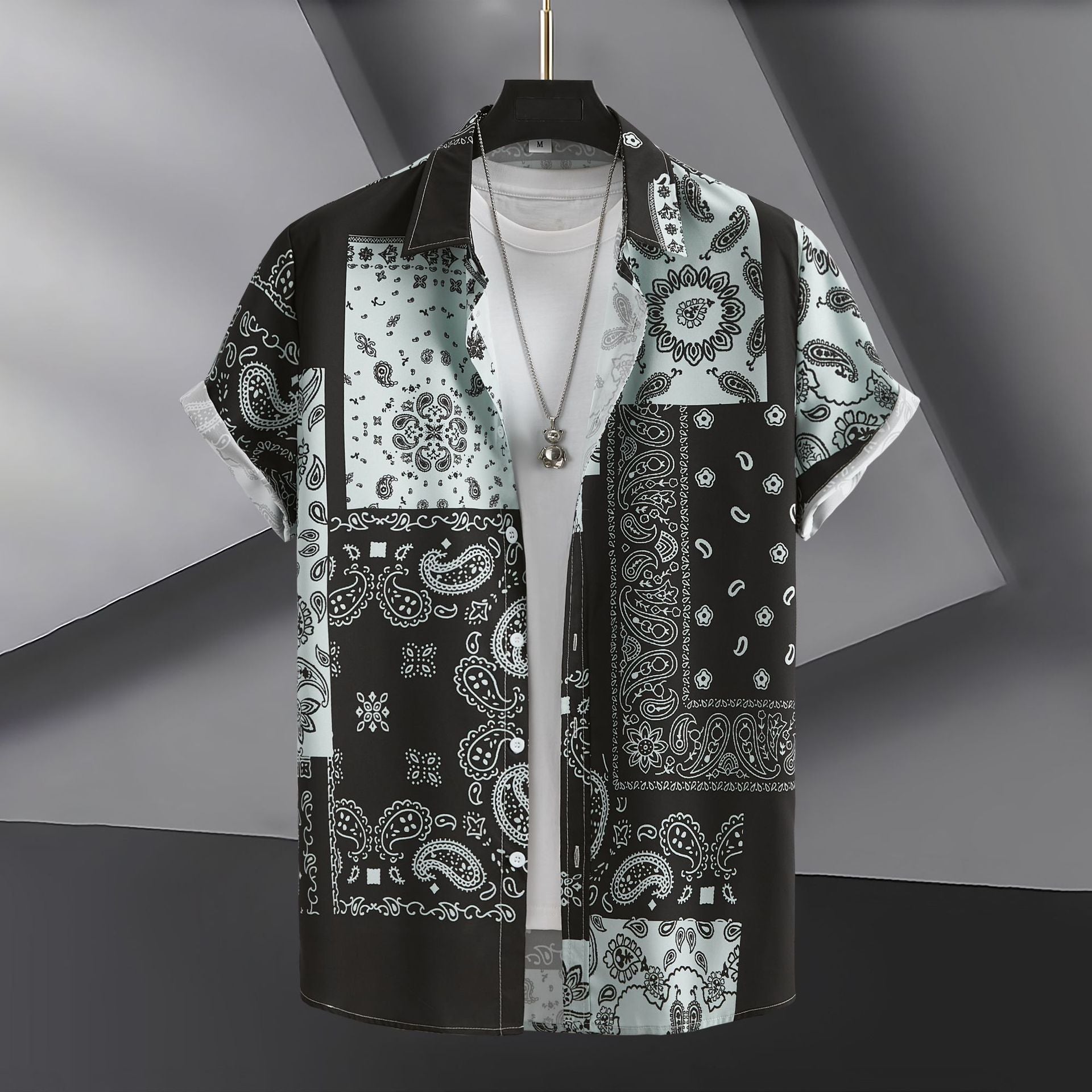 Camisa casual de manga corta con estampado digital para hombre