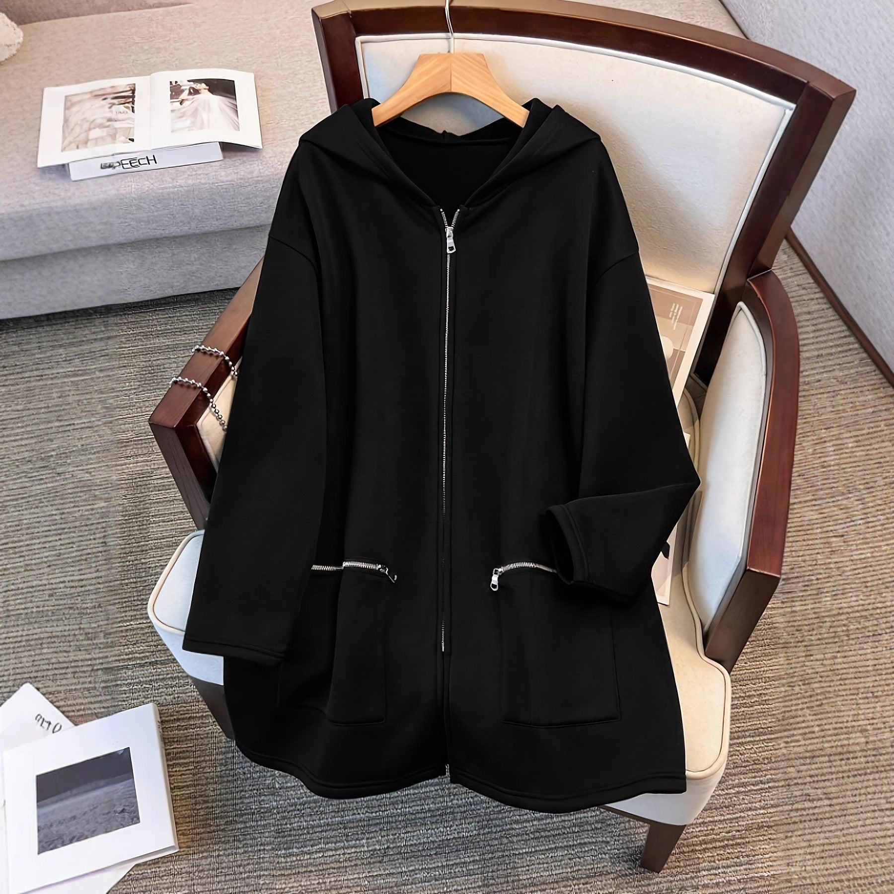 Sudadera con capucha holgada de talla grande, retro-chic, casual y deportiva para otoño e invierno