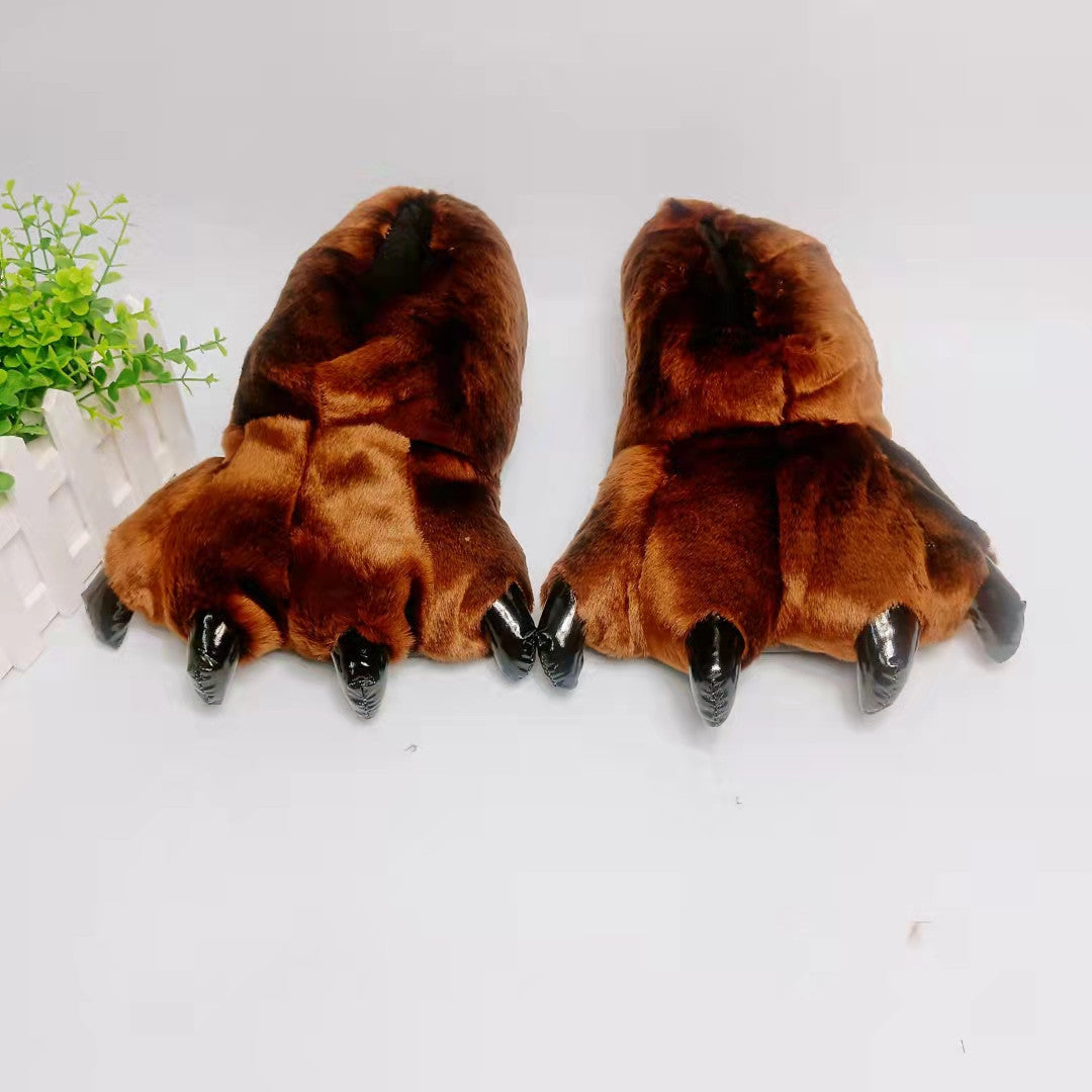 Zapatillas de algodón con pata de dinosaurio, pareja de dibujos animados, talón cubierto, cálidas