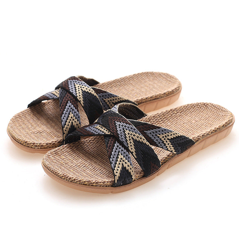 Pantuflas de lino para mujer con suela gruesa antideslizante