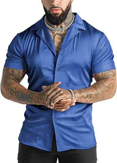 Camisa casual de manga corta para hombre, estilo disco