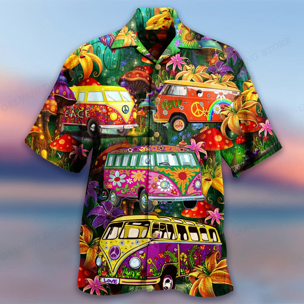 Camisa Casual De Verano Para Hombre Con Estampado De Autobús De Moda