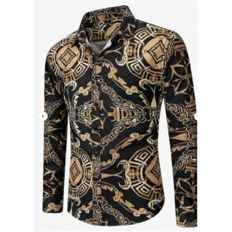 Camisa de manga larga para hombre, estampado casual estilo europeo y americano