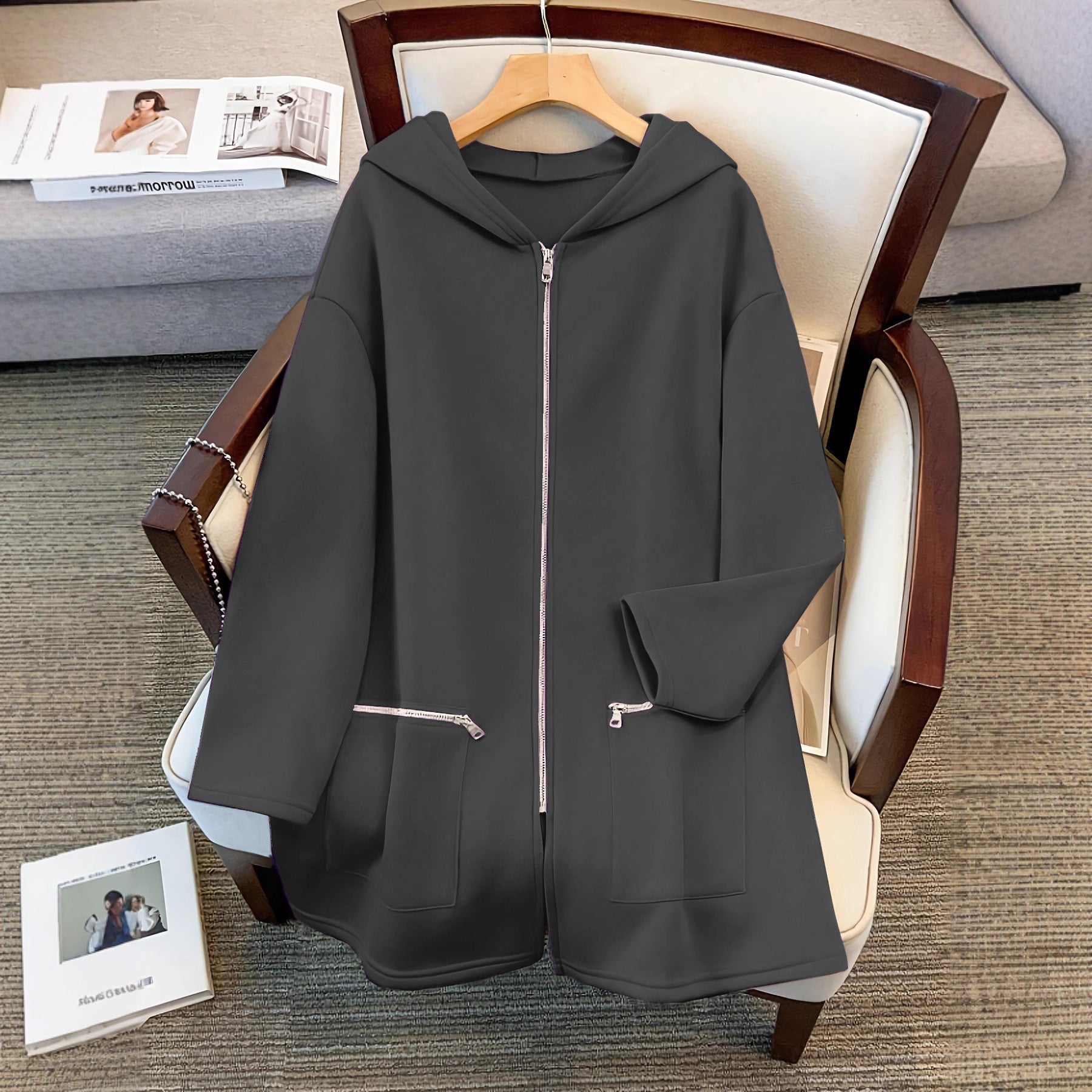 Sudadera con capucha holgada de talla grande, retro-chic, casual y deportiva para otoño e invierno