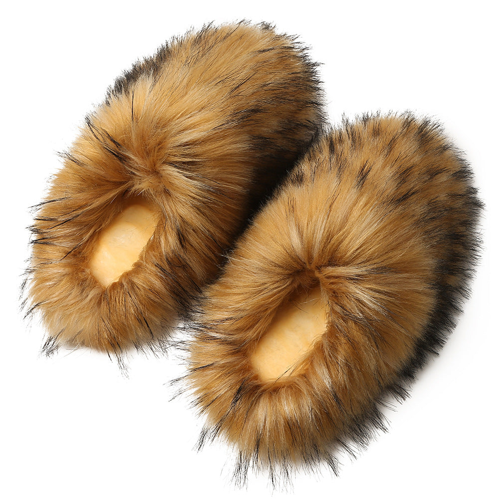 Europäische und amerikanische flauschige Damen-Hausschuhe für Herbst und Winter, warm, mit Fleece-Futter, Kunstfell