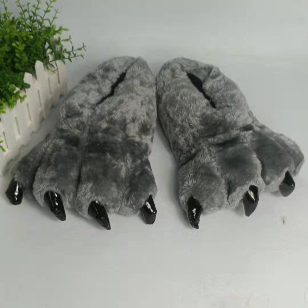 Zapatillas de algodón con pata de dinosaurio, pareja de dibujos animados, talón cubierto, cálidas