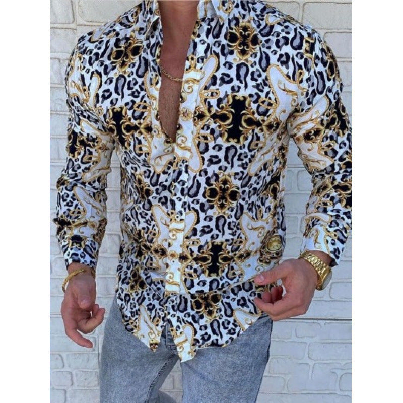 Camisa de manga larga para hombre, estampado casual estilo europeo y americano