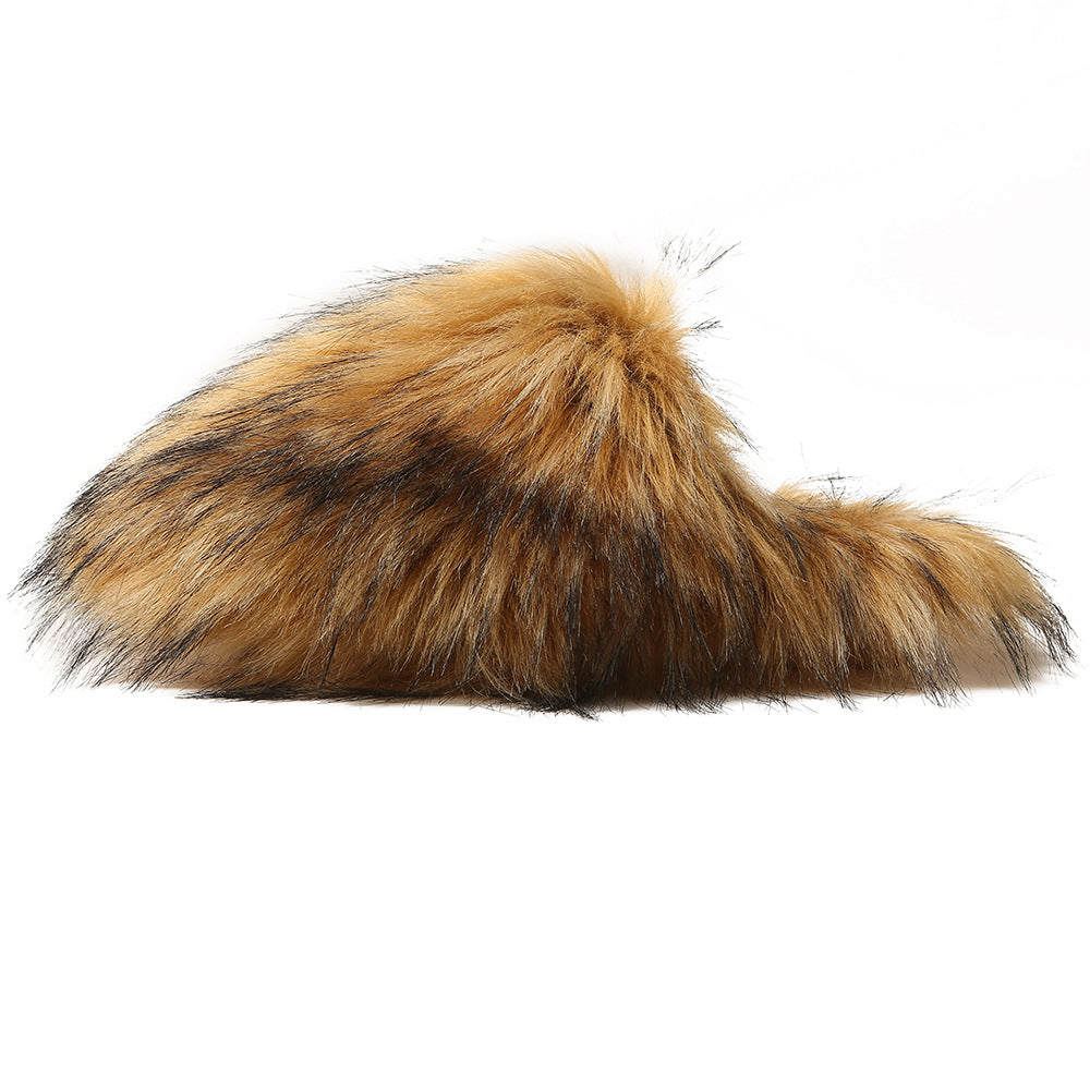 Europäische und amerikanische flauschige Damen-Hausschuhe für Herbst und Winter, warm, mit Fleece-Futter, Kunstfell
