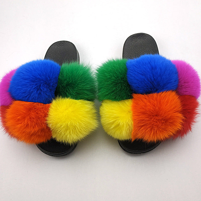 Slipper mit Fuchspelz-Bommel für draußen