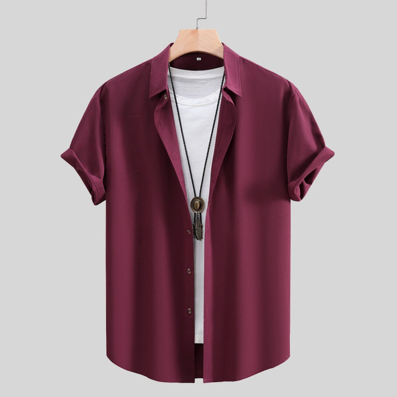 Camisa de manga corta para hombre, color liso, verano