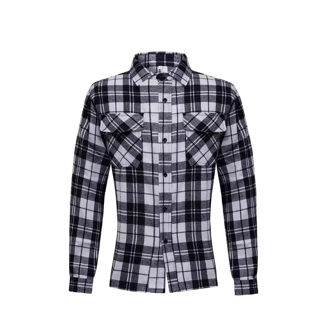 Camisa moderna de manga larga con cuello solapa y cuadros