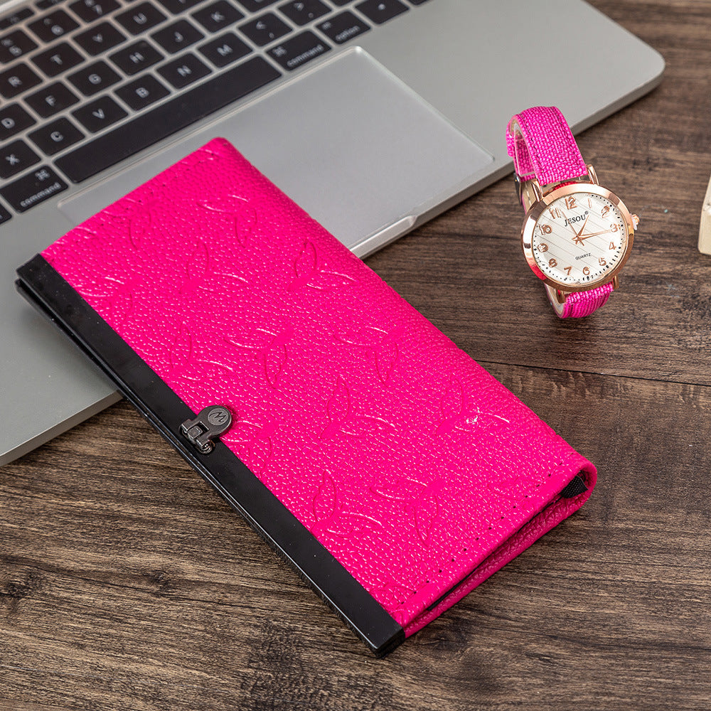 Elegant damset med kvartsarmbandsur och plånbok i presentbox