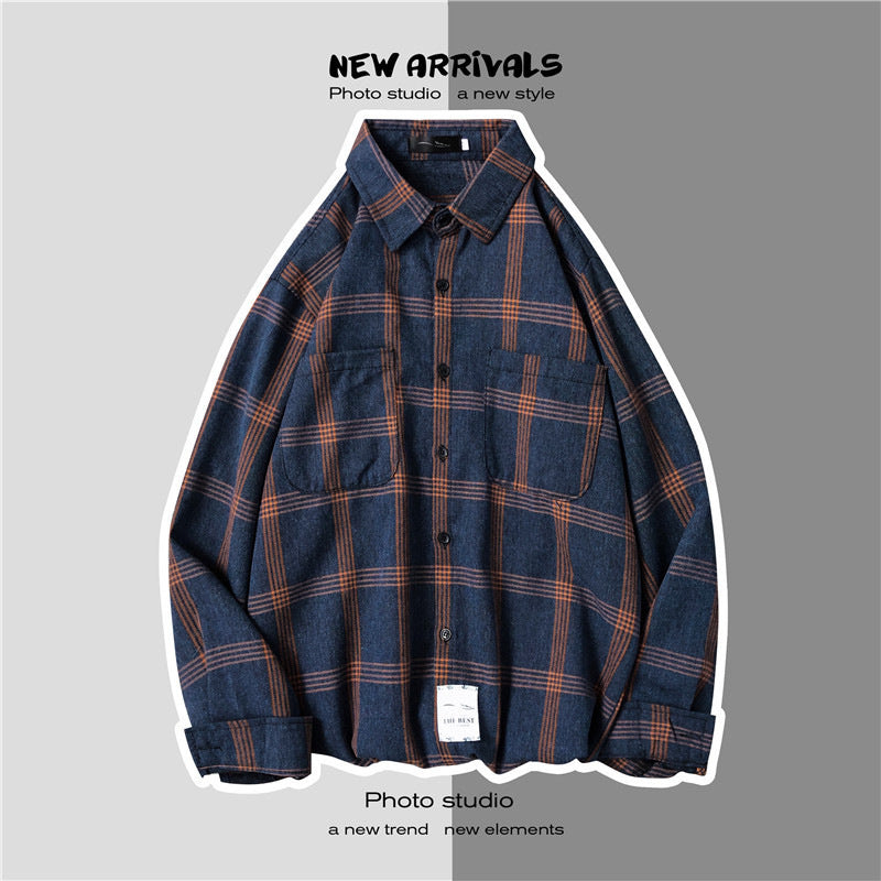 Abrigo retro de cuadros para hombre, holgado y de moda
