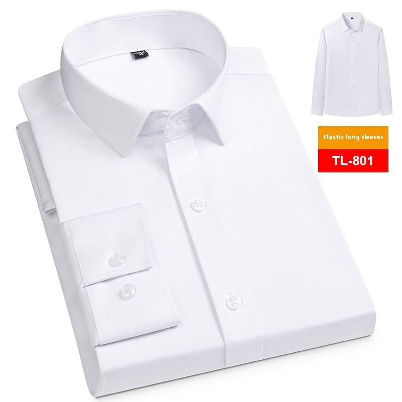 Chemise stretch à manches longues unie sans poche pour homme, style business casual, printemps