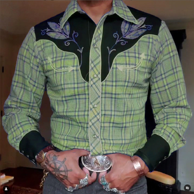Camisa casual de manga larga con solapa y estampado 3D para hombre