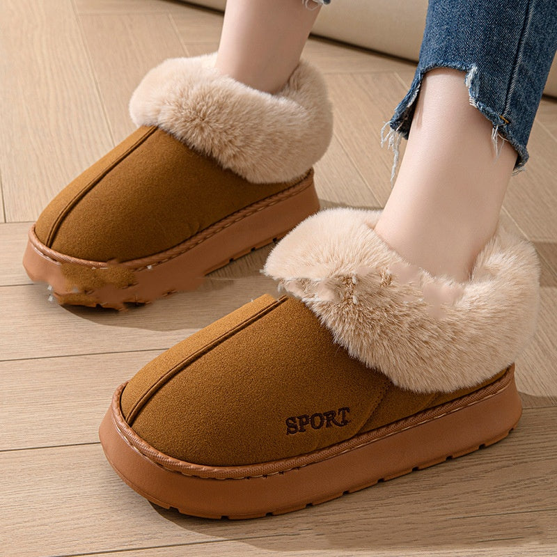 Zapatillas suaves y acogedoras de felpa para mujer, con suela plataforma antideslizante, forro de piel sintética, suela silenciosa y ajuste cómodo para uso en interiores