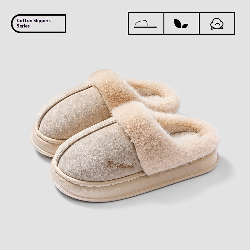Nuevas pantuflas esponjosas y cálidas de invierno para pareja, estilo sencillo, antideslizantes y suaves, tipo mule para mujer y hombre, zapatillas de algodón para casa