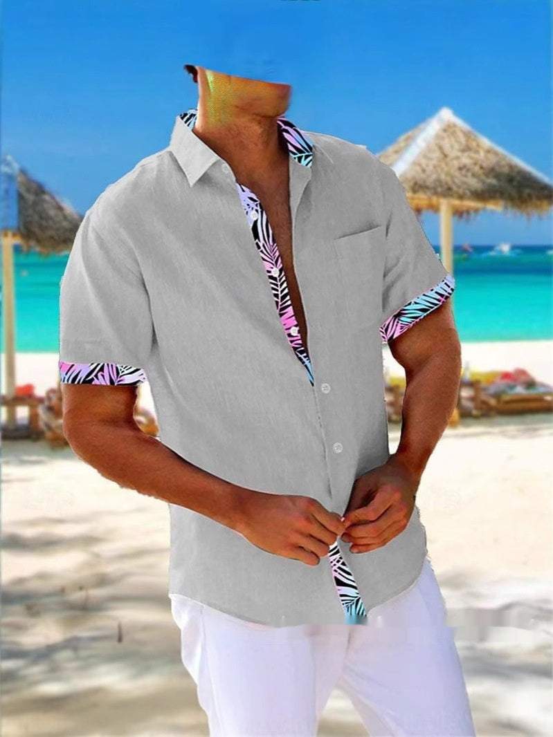 Camisa Holgada Casual de Manga 3D a Rayas para Hombre para la Playa