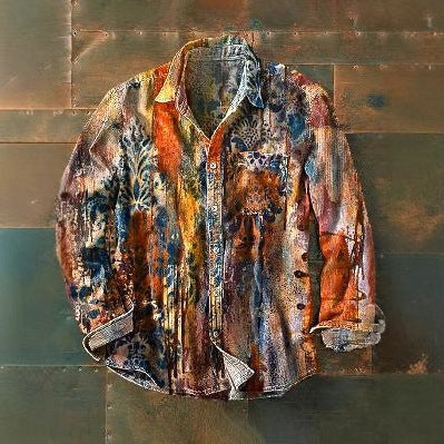 Nueva camisa retro de manga larga para hombre