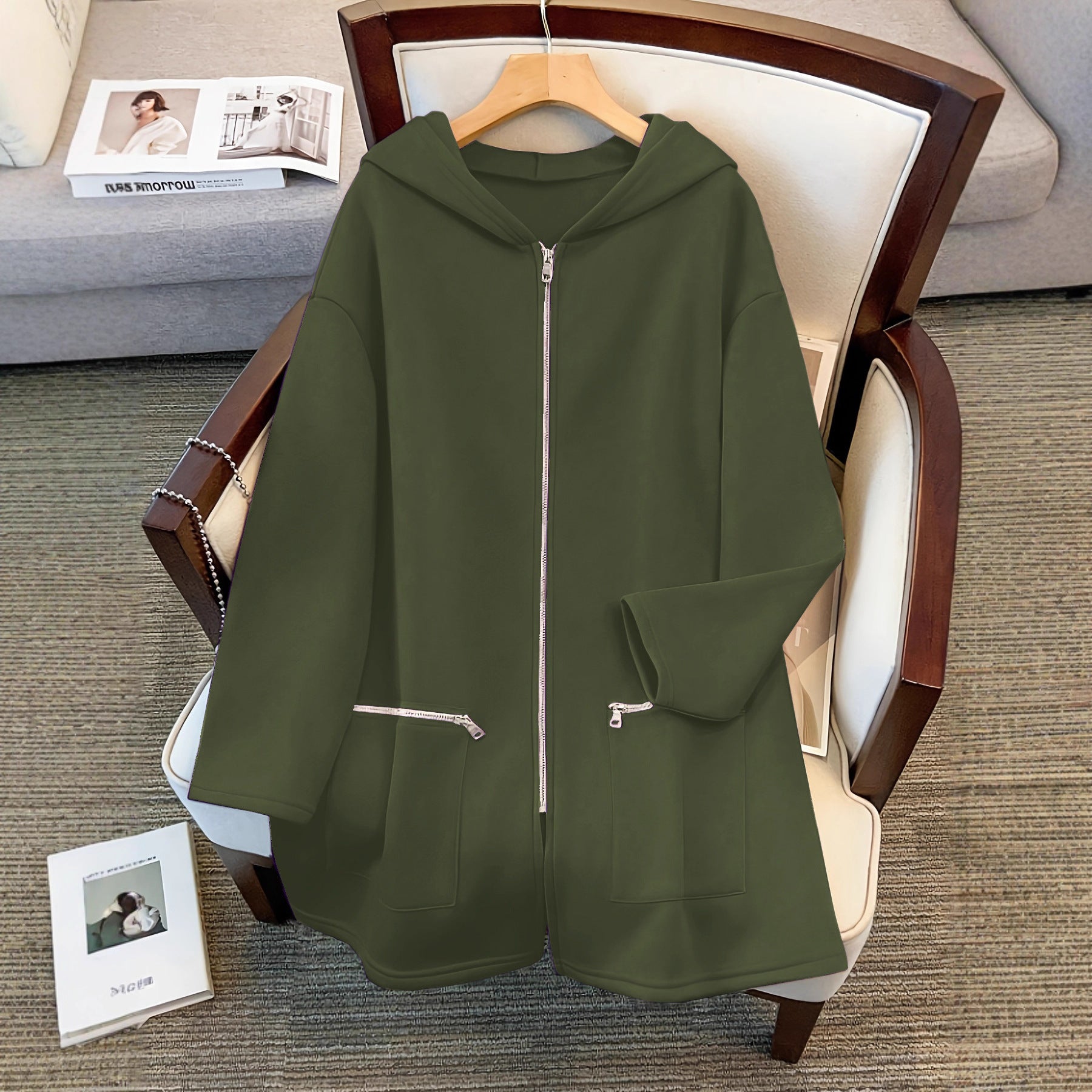 Sudadera con capucha holgada de talla grande, retro-chic, casual y deportiva para otoño e invierno