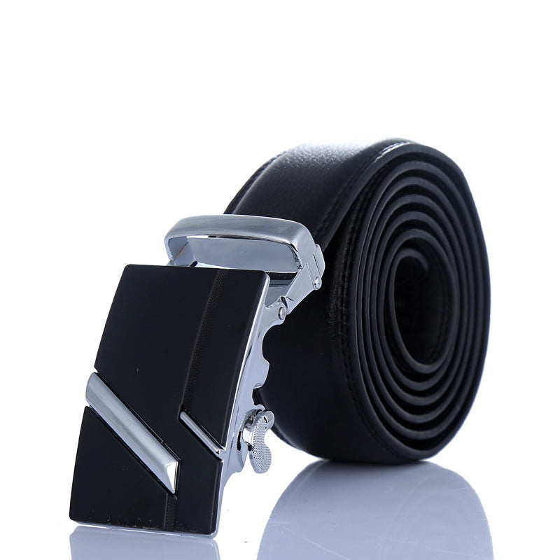 Herrset med klocka, läderbälte med automatikspänne och plånbok – komplett presentbox i svart