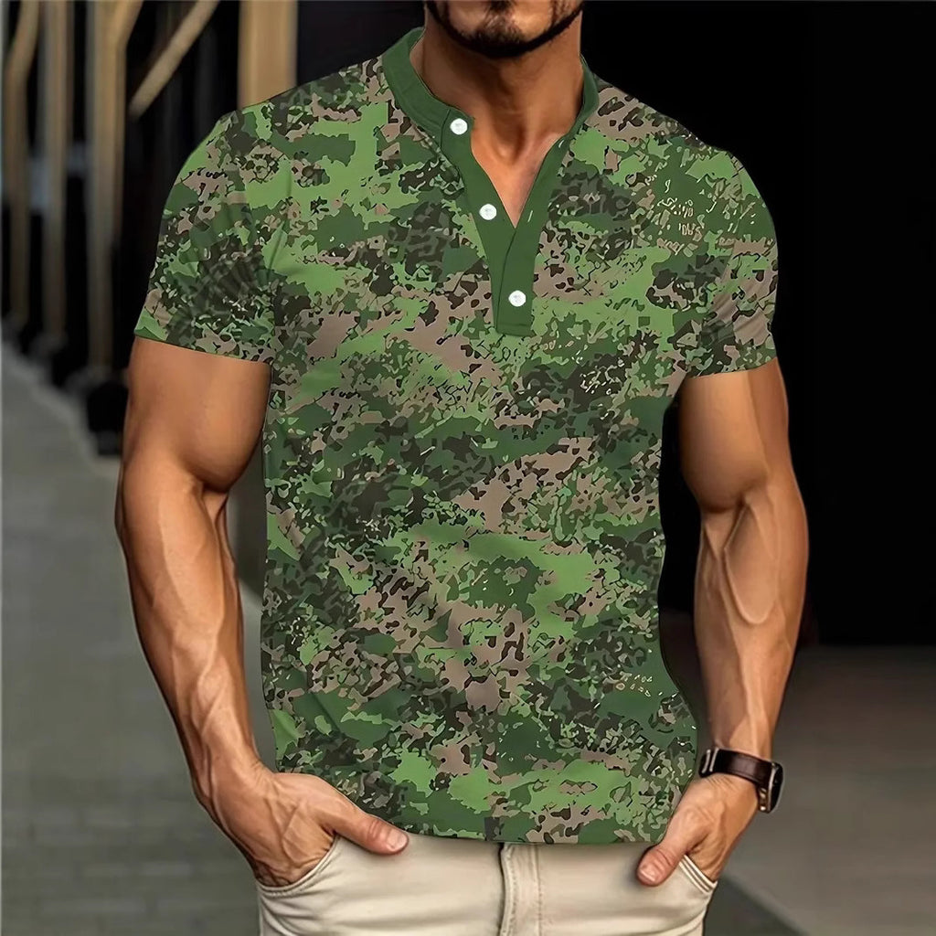 Camisa casual de manga corta para hombre con estampado de camuflaje 3D