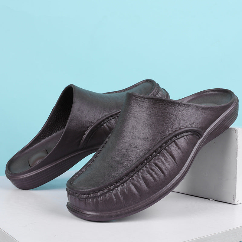 Herren-Slipper für den Sommer aus Leder, lässige Sandalen, rutschfeste neue Ledersandalen, große Größen, Strand- und Outdoorschuhe