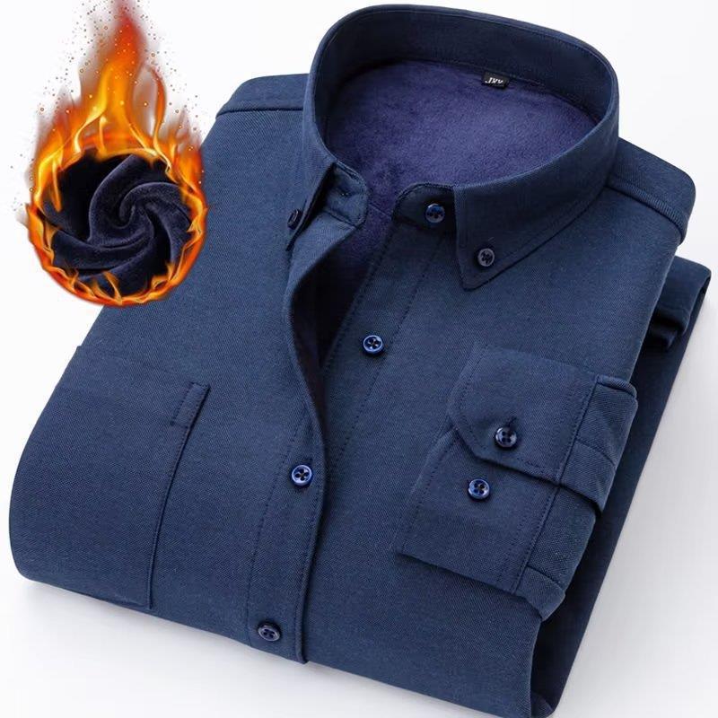 Camisa Oxford informal de franela, manga larga, cepillada, gruesa y cálida con forro polar